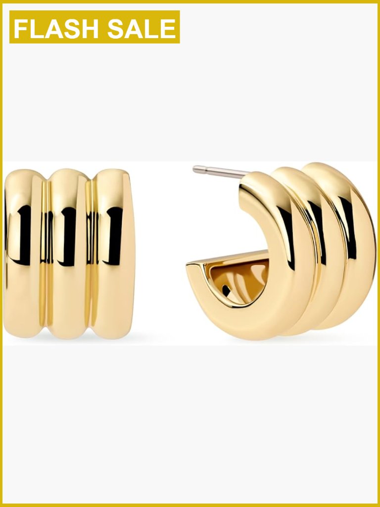 Huggie Hoop Earrings - 14k Gold Plated Silver Rhodium Two-Tone Stacked Double